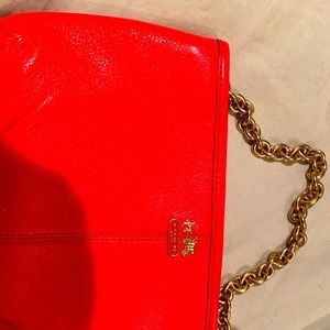 Gorgeous new leather red/ornge purse w/ gold chain